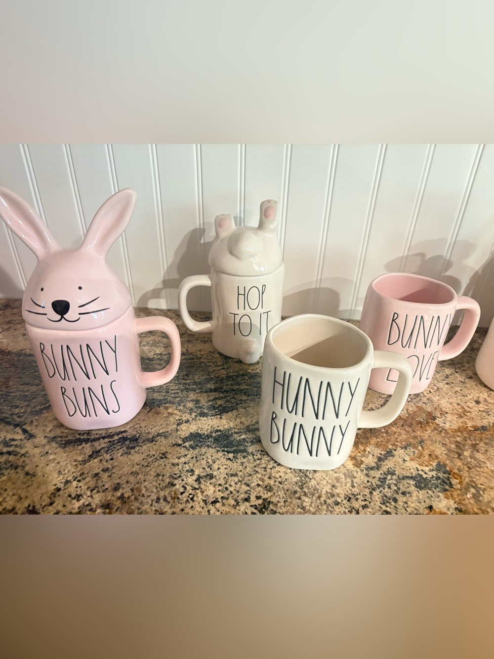 Rae Dunn Easter set of mugs Hunny Bunny bunny love hop to it bunny buns
